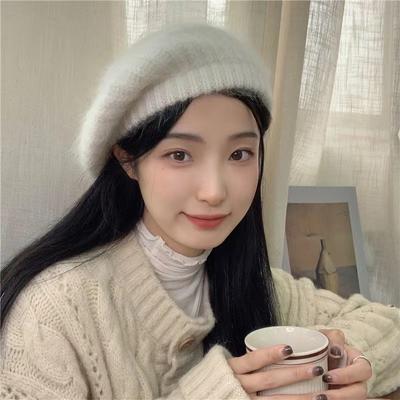 Haima Strickmütze Damen Herbst Winter Plüsch Samt Malermütze Vielseitig Großer Kopfumfang Schaugesicht Kleine Wollmütze