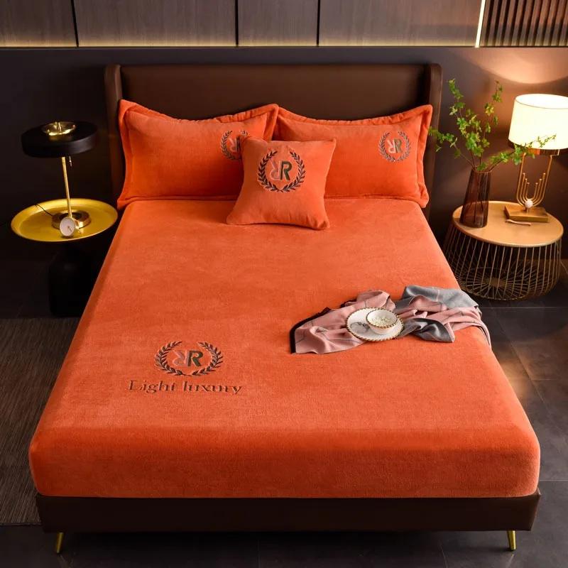 

Плюшевый утолщенный чехол для кровати, однотонный, зимний, теплый, коралловый, бархатный материал, простыня на резинке, теплый материал, чехлы для матраса, защита для матраса 3pcs-120x200x25cm оранжевый