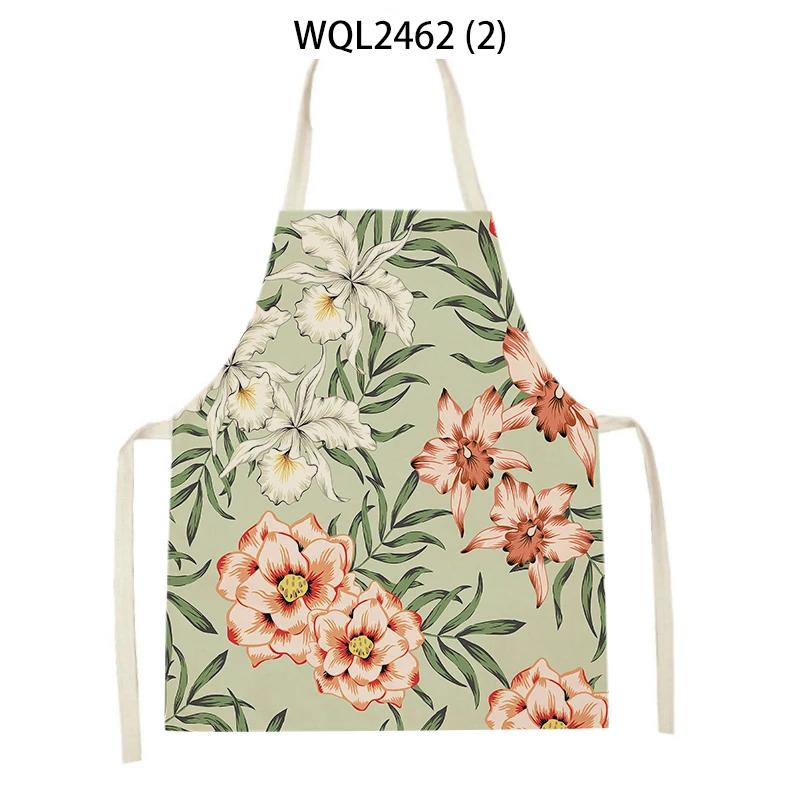Women Flowers Print Linen Kitchen Apron Household Cleaning Apron Adult Children Cooking Baking Accessories Sleeveless Apron
