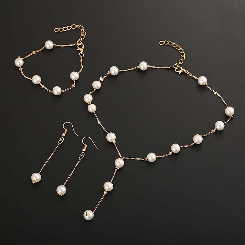 3Pcs/Set Korean Gold Color Pearl Choker Necklace Earring Set For Women Elegant Imitation Pearl Beads Clavicle Chain Zircon 2026