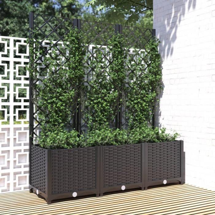 VidaXL Planter with Trellis Black 120x40x136 Cm PP