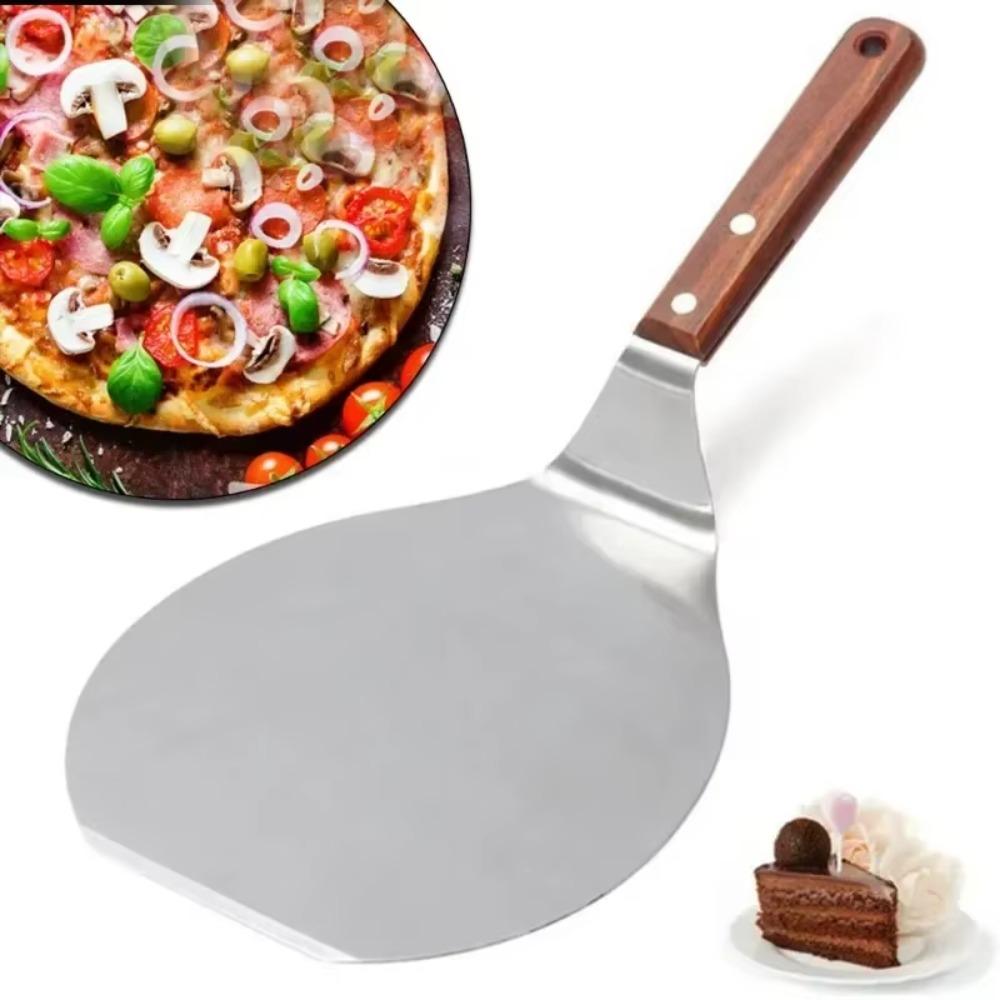

2025 New 10inch Pizza Shovels Wooden Handle Round Stainless Steel Cake Shovel Pizza Shovel Cake Tools Kitchen Baking Accessories
