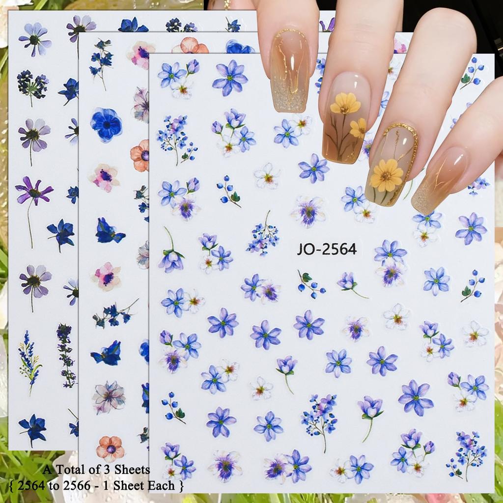 3 a 18 Hojas Pegatinas de Flores Acuarela para Uñas Calcomanías Florales para Uñas Primavera Azul Rosa Botánicas Manicura DIY