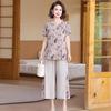 2025 Summer Chinese Style Top & Chiffon Short Sleeve Two-Piece Set for Middle-Aged Women