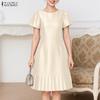 ZANZEA Women Casual Round Neck Summer Short Sleeve Satin Dress