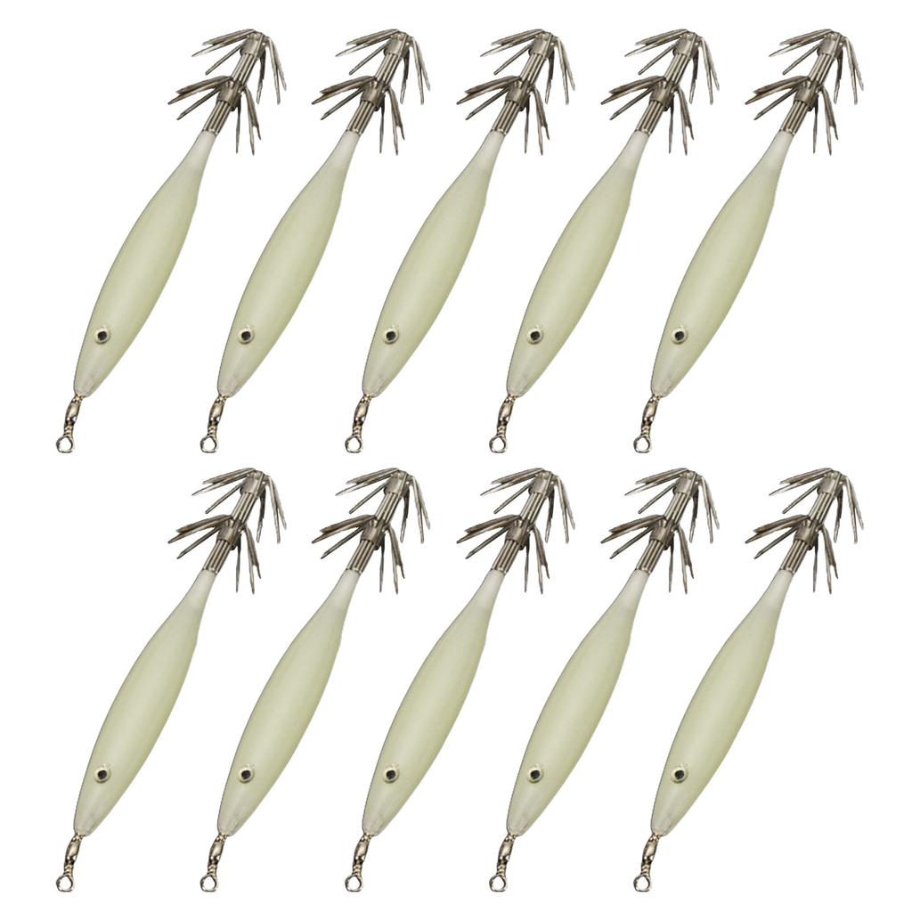 10Pcs Shrimp Lure Bait Squid Jig 3.6g Luminous Squid Jig Octopus Cuttlefish Hook Glow Jig Hooks for Saltwater Fishing