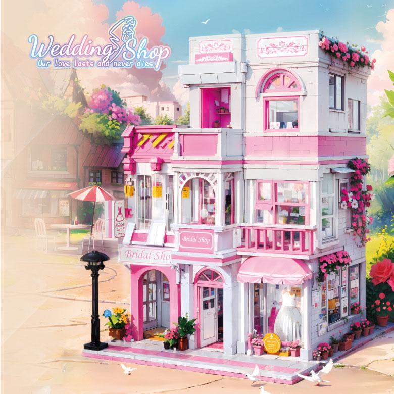 City Street View Building Bricks Coffee Wedding Shop Restaurant Mini Block Cafe House Garden Hotel Toys With Light For Gift