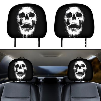 Terrifying Skull Print Car Headrest Covers, Durable & Practical Headrest Covers, Seat Protection & Decoration