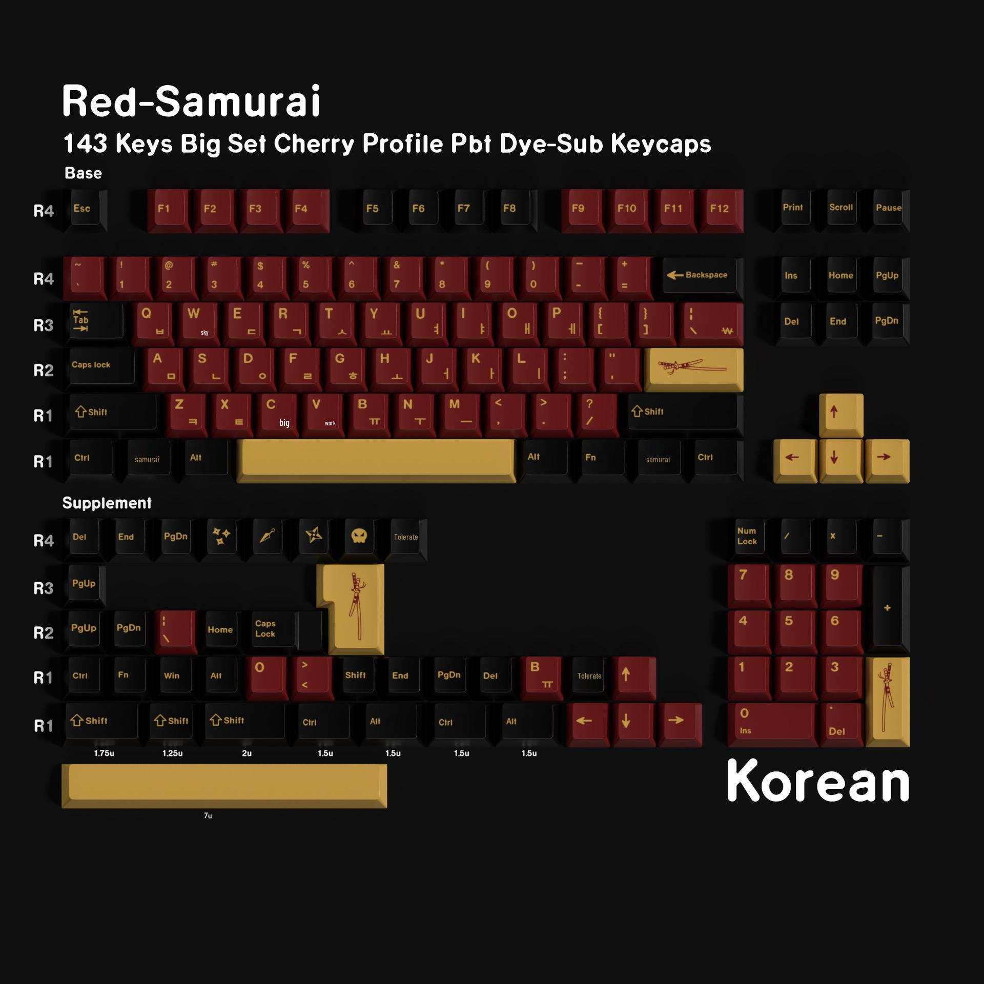 

Red Warrior Keycaps: German, French, Spanish, Korean, Japanese Phonetic, Cangjie GMK Replica, PBT Dye-Sublimation