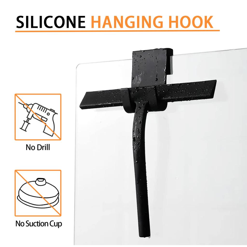 Shower Squeegee Bathroom Squeegee for Shower Glass Door Black Silicone Household Squeegee with Hook 8.93-Inch Cleaning Tool