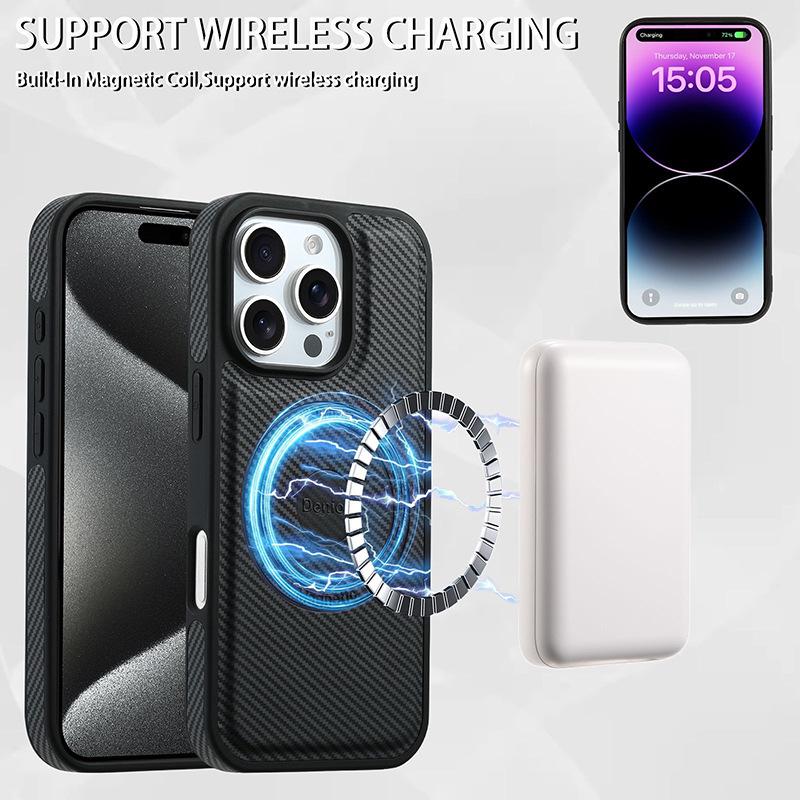Carbon Fiber Magnetic Phone Case with Detachable Card Holder for iPhone 16 Pro Max (MagSafe Compatible)