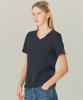 BASIC HOUSE Women'S V-Neck Stretch Slim Fit Short Sleeve T-Shirt Black Lats0204 (A Type)