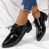 Black Patent Leather Shoes for Women  Autumn Pointed Toe Lace Up Dress Shoes Woman Shallow Mouth Low Heels Loafers Plus Size