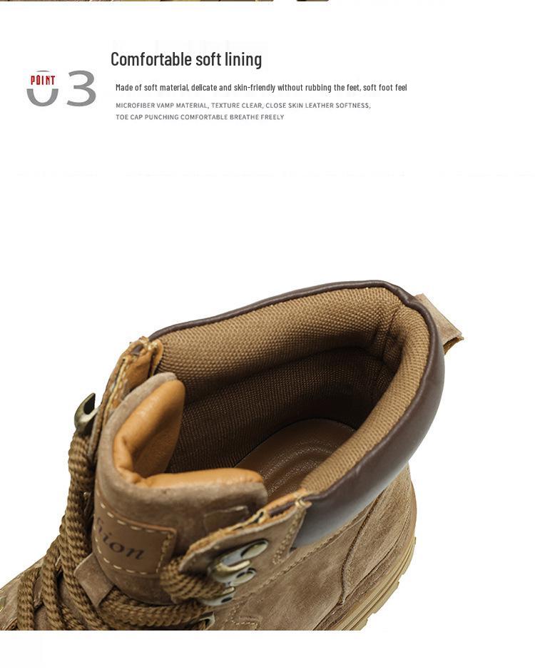 Men's Autumn/Winter Lightweight Breathable British Style High-Top Yellow Pigskin Work Boots