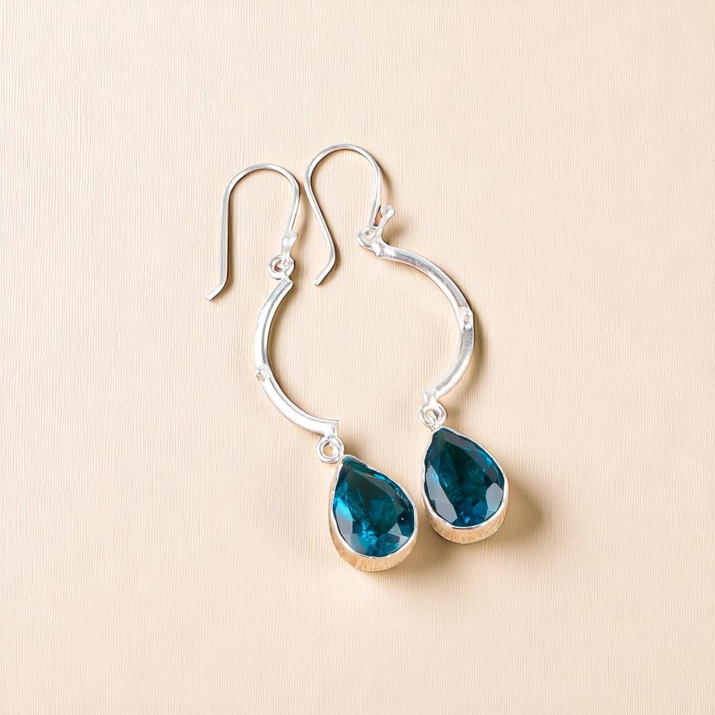 Geschenk für Sie Apatit Edelstein 925 Sterlingsilber Schmuck Handgefertigte Ohrringe 2.60" EE-43-12