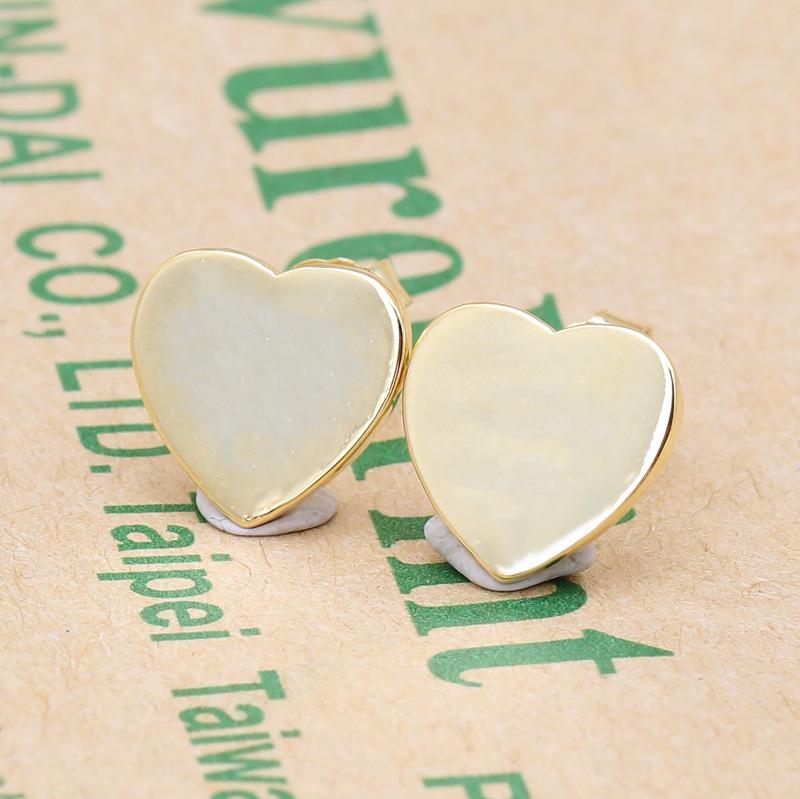 Gold Plated S925 Sterling Silver Heart Stud Earrings for Women - Simple, Versatile Korean Style White Copper Gold-Plated (K014)