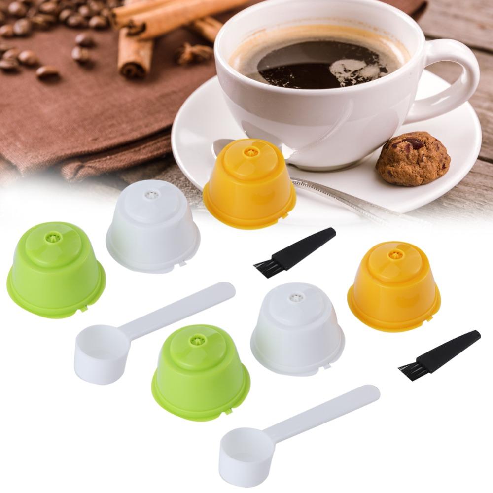 6pcs Leak Proof Design Reusable Coffee Filter Cup With Brush Spoon Set Coffee Capsule Kit  Home Use