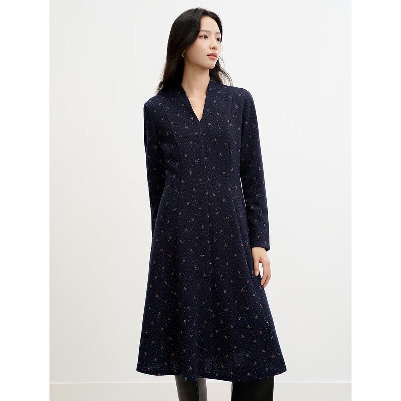 JUZUI Women's V-Neck Jacquard Knit Waist Dress