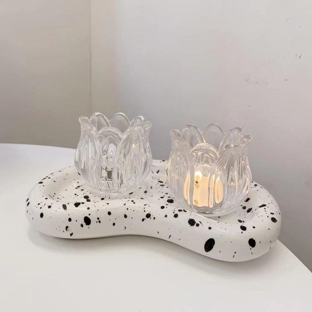 2PCS Vintage Glass Candle Holder Mini Candle Cup Elegant Candlestick Holder  Home Party
