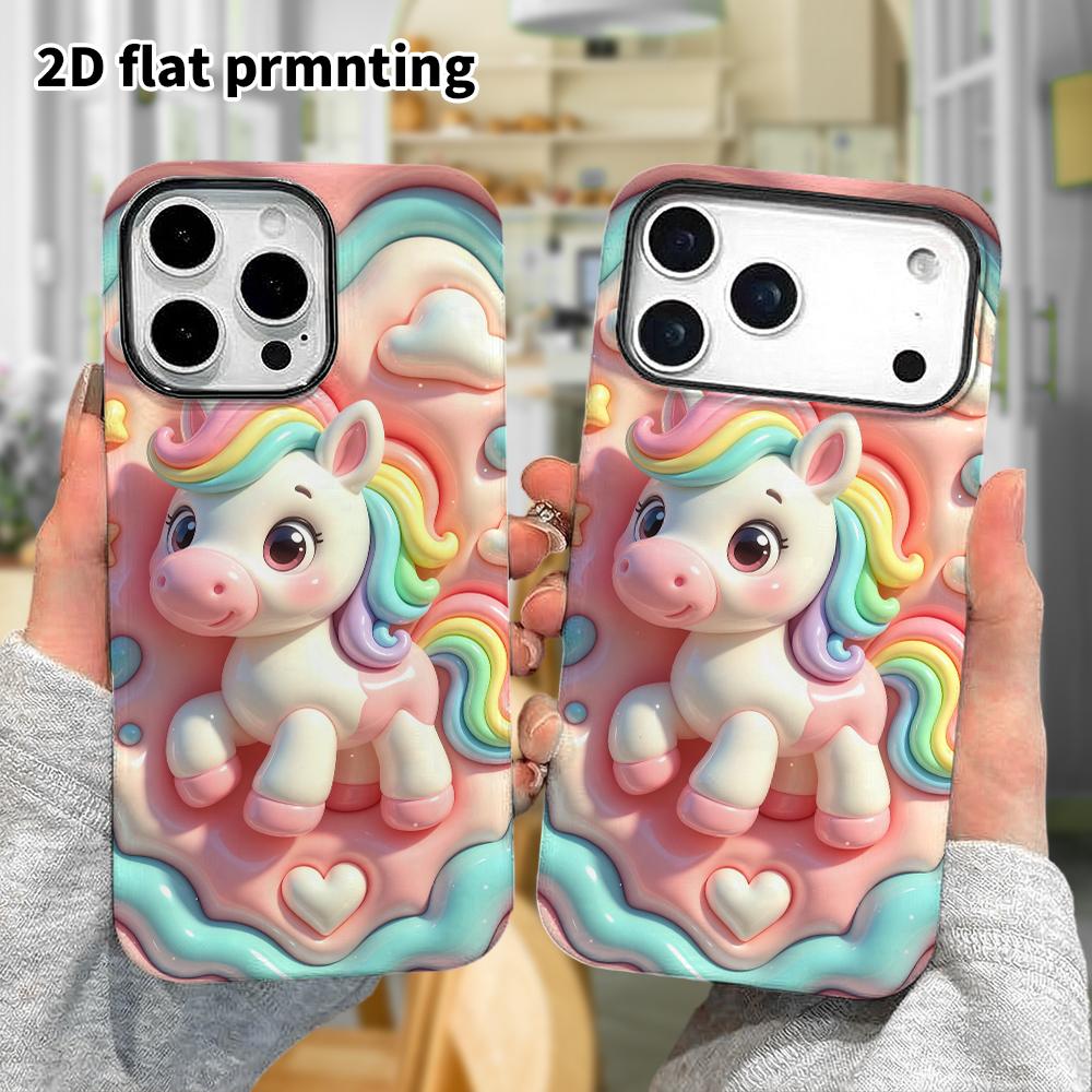 Phone case: 2D flat design suitable for iPhone 18 17 16 15 14 13 Pro protective case, rainbow unicorn, perfect Christmas and Halloween holiday gift