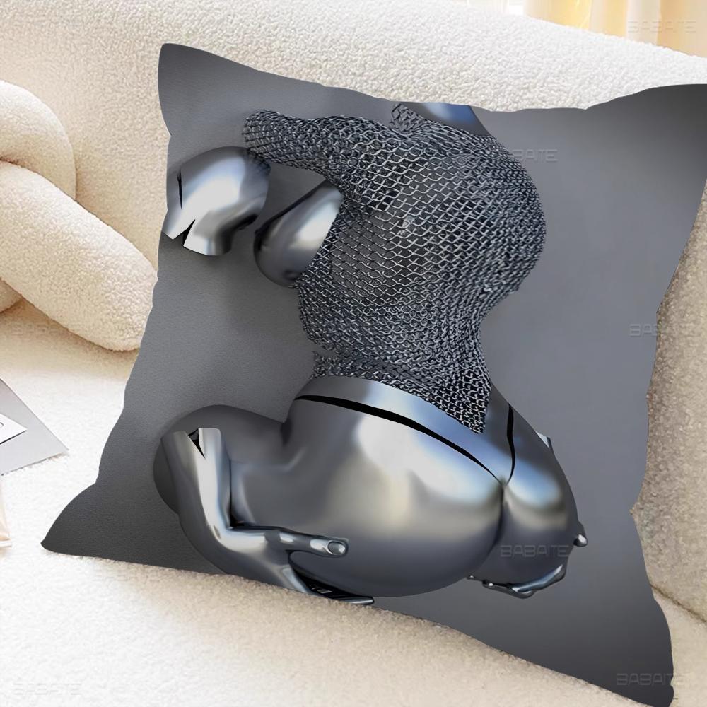 Metal Figure Statue Pillow Cover For Bedroom Room And Living Room Sofa Decorative Cushion Cover