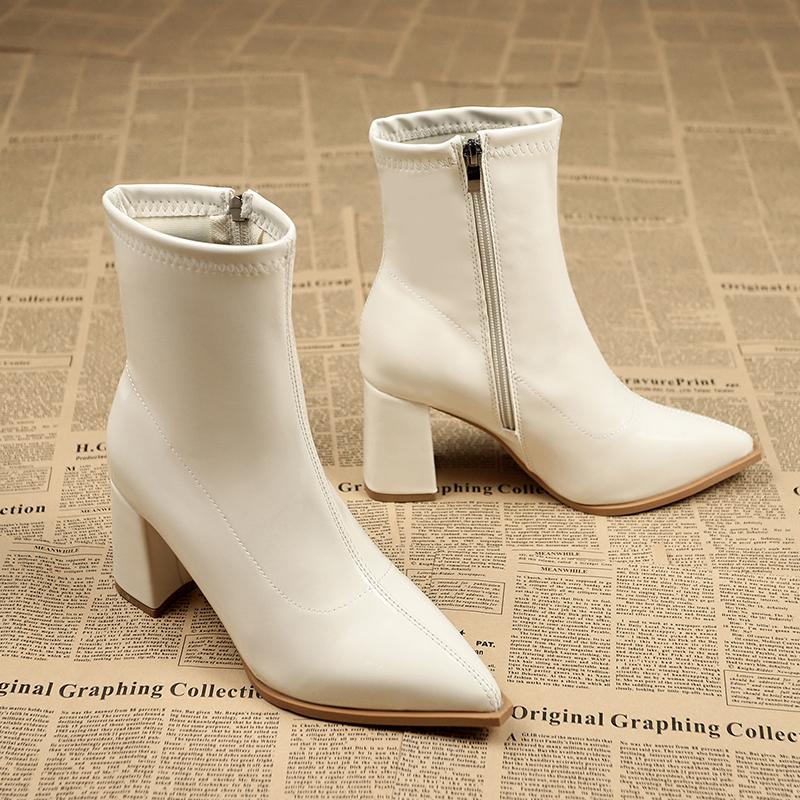 Ботильйони з гострим носком Жіночі високі підбори Модні зимові чоботи Плюшеві теплі Тенденція 2024 року Великий розмір 41 42 Ретро Сексуальна зима Botas Mujer