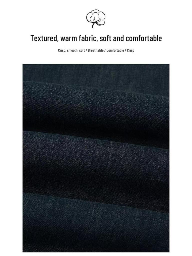Velvet Elastic Waist Lambswool Jeans: Loose Winter High Waist, Stretch, Plus Size, Thickened Straight-Leg Pants (75-200)
