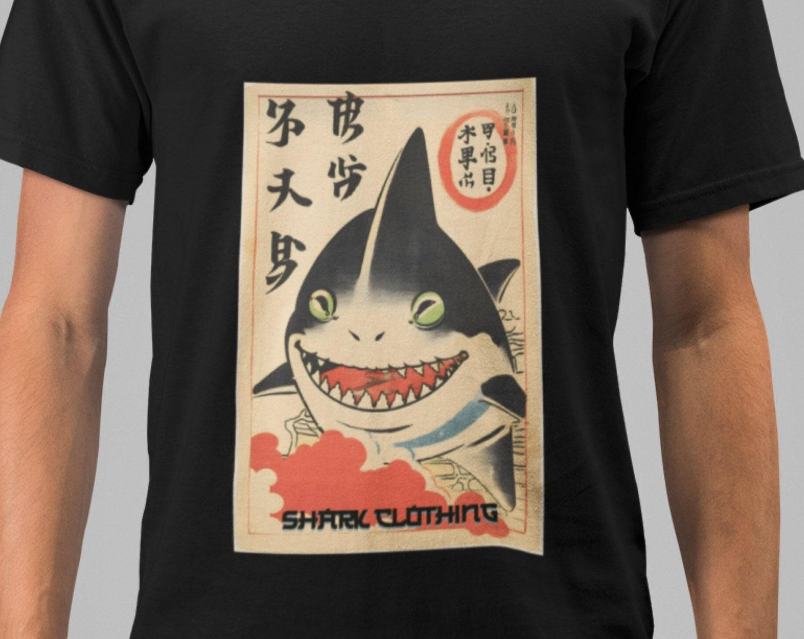 Vintage Japanese Shark T-Shirt: Retro Art Style L