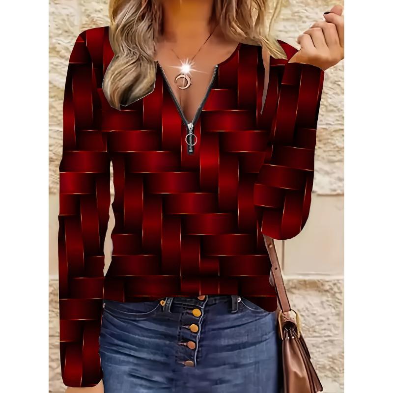 Idle Style Geometric Irregular Element Printed Pattern Large Women s Zipper Long Sleeve S