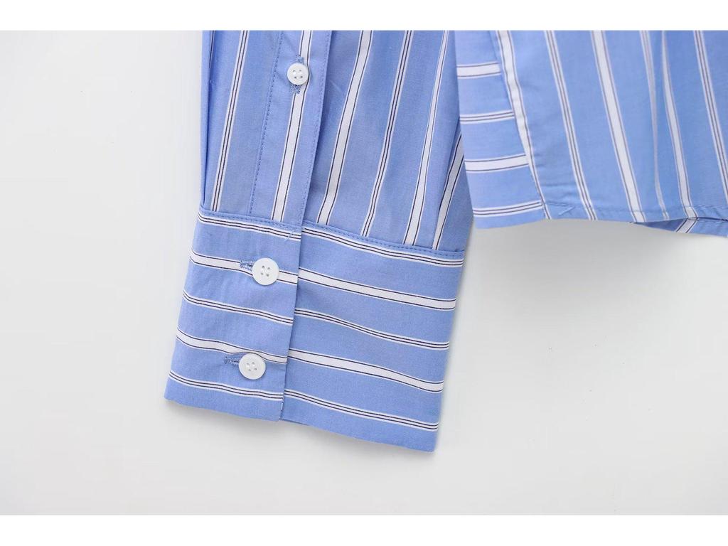 Women's European-American Striped Double-Breasted Long Sleeve Shirt - 2025 Spring Fashion