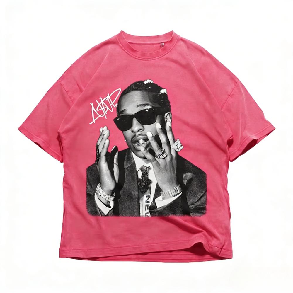 ASAP ROCKY Maglietta a Maniche Corte HIP HOP High Street Uomo Donna Gotica Oversize Tee Ritratto AAP Casual Harajuku Top