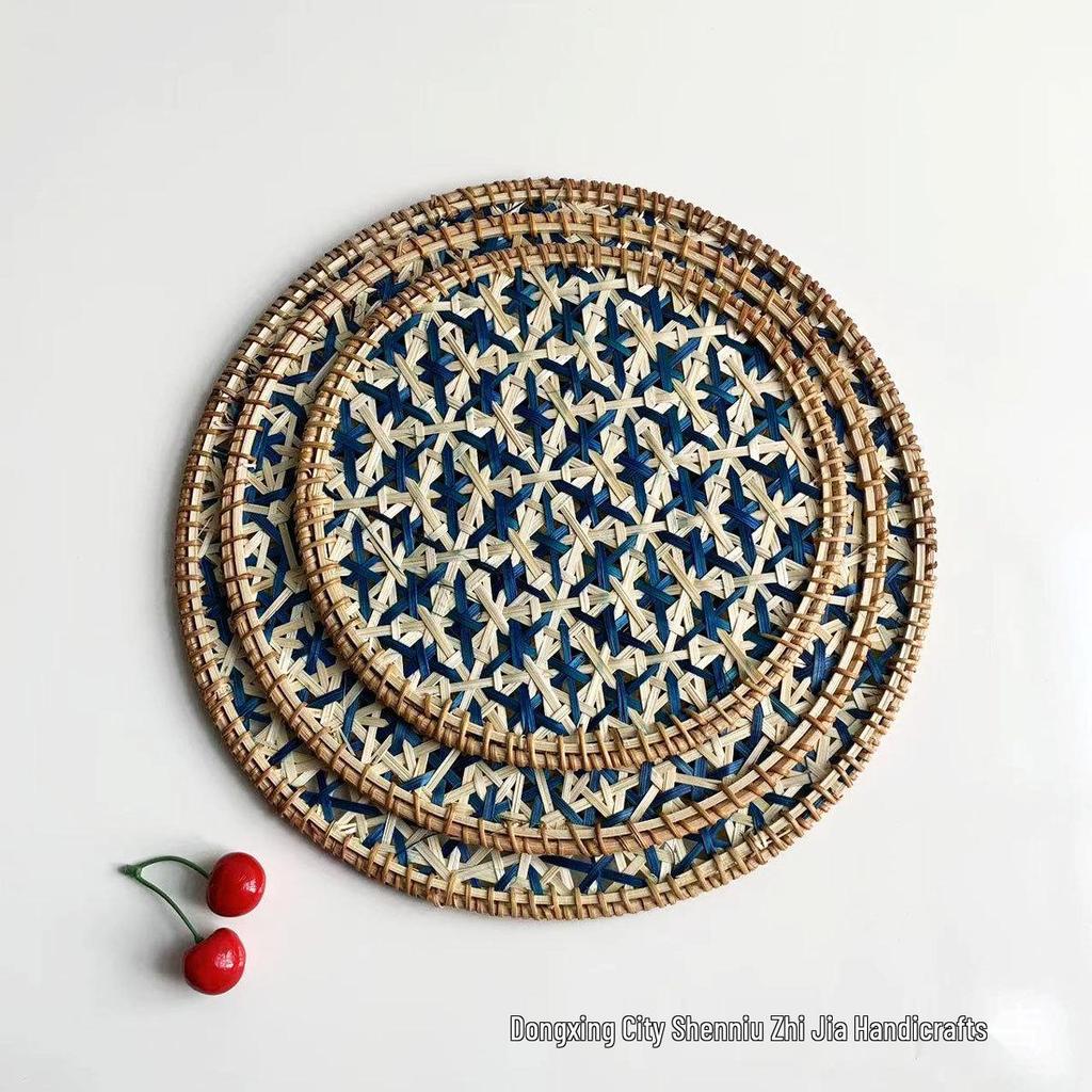 Ethnic Bamboo Weaving Handmade Coaster Set - Heat Resistant Round Placemats for Kitchen & Restaurant