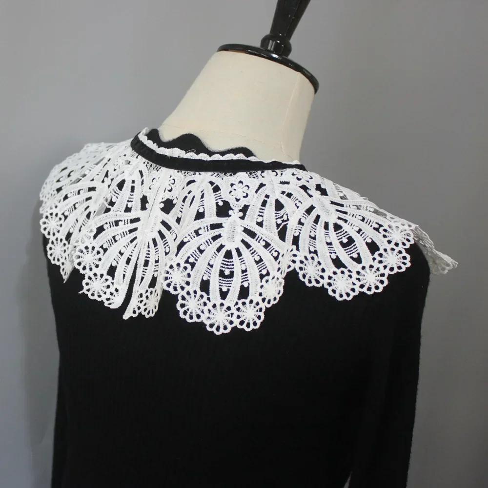 Perfect Match New Embroidered Lace-Up White Fake Collar For Girls, Black Lace-Up Floral Crochet Collar Dress Sweater Decoration Collar