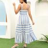European and American New Women's Clothing Shoulder Strap Sleeveless Suspender Striped Layered Long Halter Dress