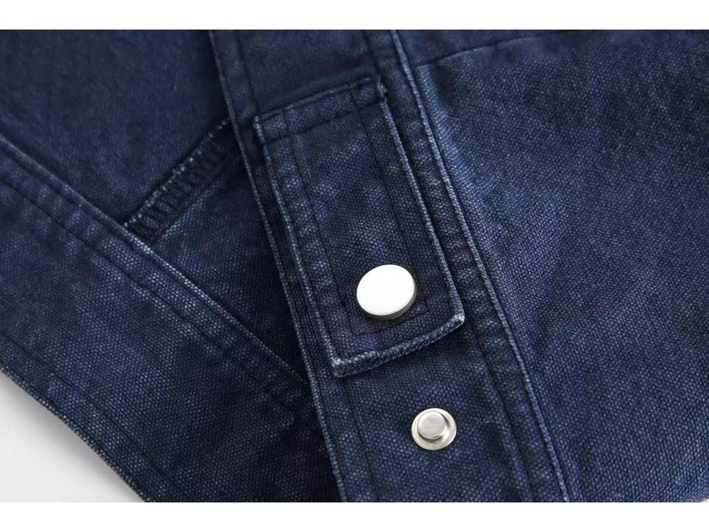 Men's Retro Blue Detroit Workwear Jacket - Heavyweight Spring/Autumn Color Block Lapel Outerwear