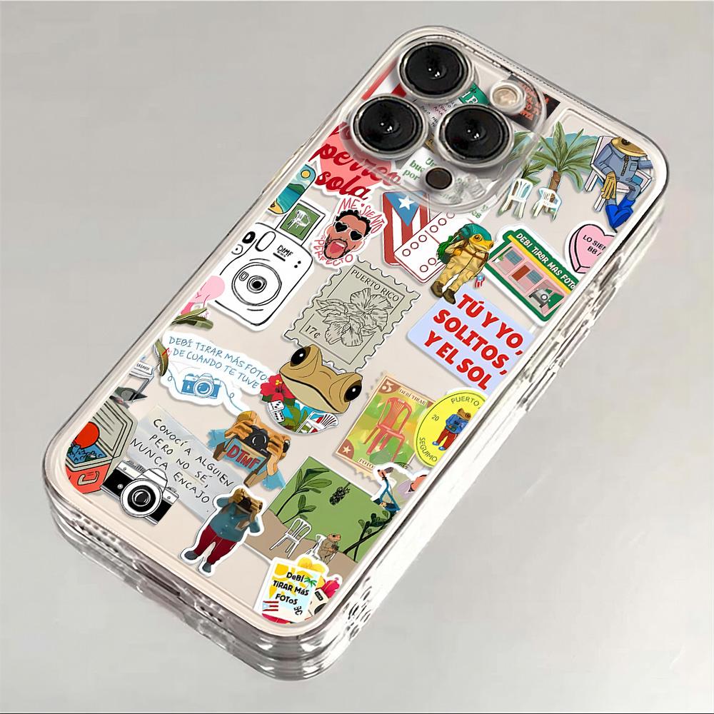 Bad Bunny Art Stickers Phone Case For iPhone 17e 17 16e 16 15 14 13 12 11 Mini Air Pro Max X XR XSMax 7 Plus Transparent Soft