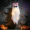 Sweet Cool Style Ghost Pendant Pink Bow Halloween Hanging Decoration, 31.5 Inch Cute Flying Creative Holiday Decor for Front Porch Yard Garden