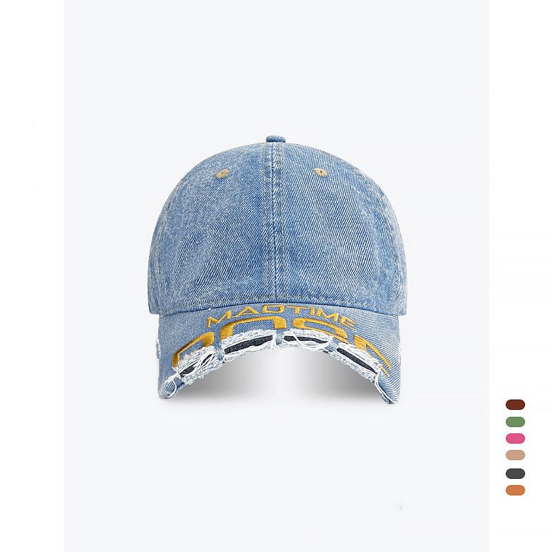 Tide Brand Old Personality Broken Brim Washed Niche Baseball Cap Women Soft Top Letter Embroidery Edging Cap Men