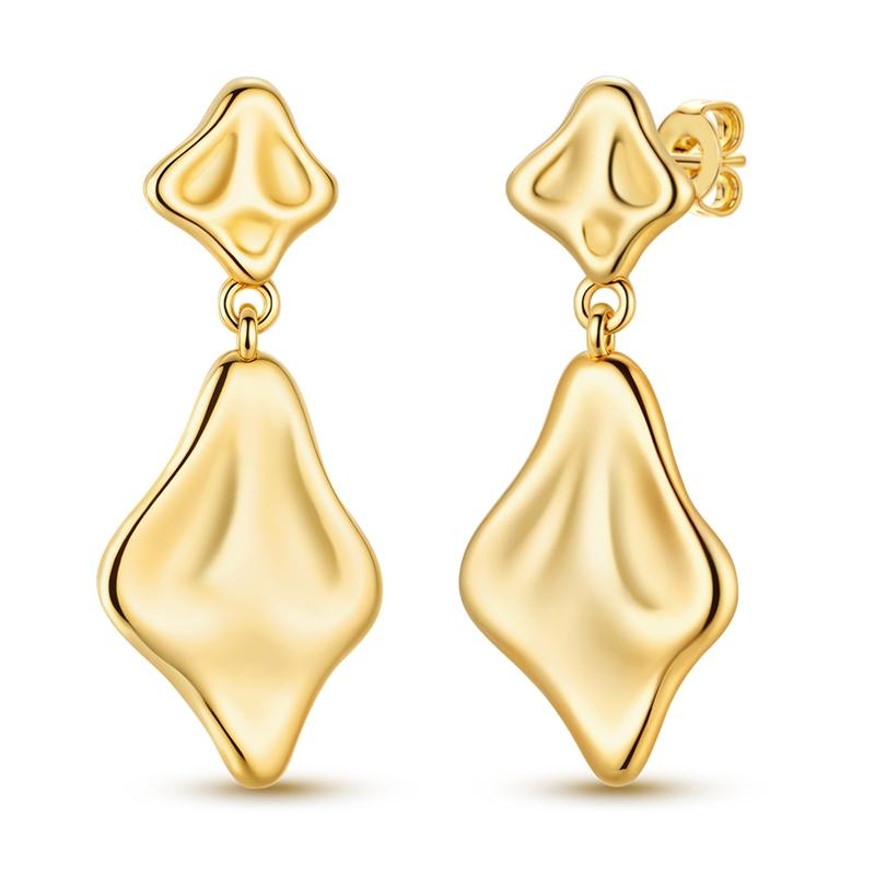 Original 925 Sterling Silver Golden Irregular Rhombus Pendant Stud Earrings For Women OL Style Jewelry Gift