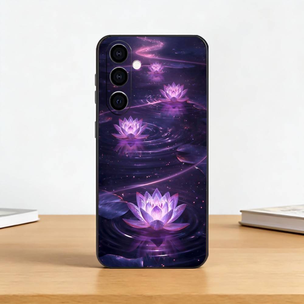 Shine Brightly Lotus Flower Phone Case Black Silicone Soft For Samsung Galaxy A73,A72,A71,A70,A53,A52,A51