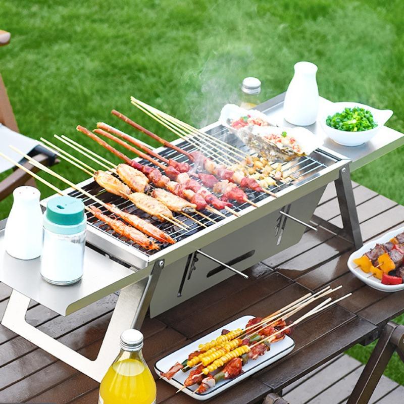 Barbecue Grill Barbecue Grill Household Indoor Outdoor Camping Charcoal Stainless Steel Portable Folding Barbecue Rack