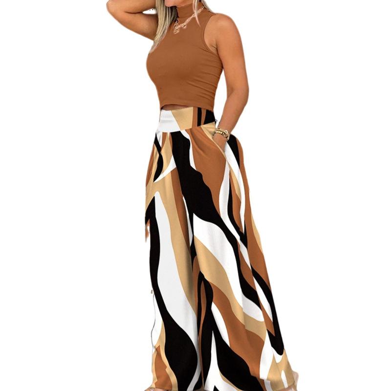 YYFS Dámské Módní Ležérní Letní Jarní Bez Rukávů Vysoký Krk Kalhotové Kostýmy