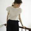 French Retro Loose Round Neck Pure Cotton Bud Sleeves Short-sleeved T-shirt Women's Design Versatile Summer New Temperament Top