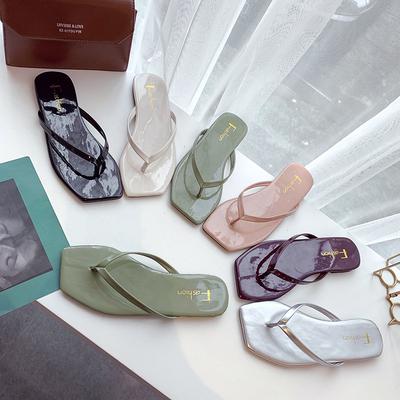 Cool Slippers Women's 2019 Summer New Korean Version of Square Toe Flip-flops Fashion Wear Beach Cool Slippers