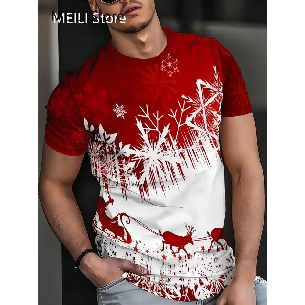 Camiseta Masculina Papai Noel Estampa Gráfica Pulôver Verão Casual Manga Curta Camiseta Engraçada Camisetas Masculinas Natal Roupa Oversized