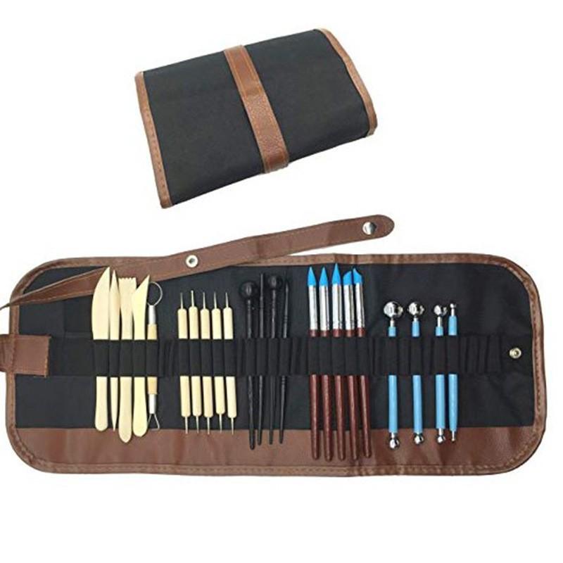 24-Piece Ceramic & Polymer Clay Sculpting Tool Set: Modeling Knives, Ball Rods, Wheel Throw Tools & More