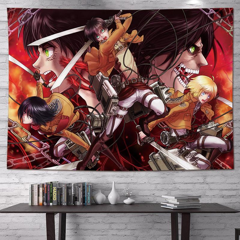 Vertical Attack On Titan Anime Tapestry Cartoon Wall Art Hanging For Bedroom Dorm Living Room Home Decoration