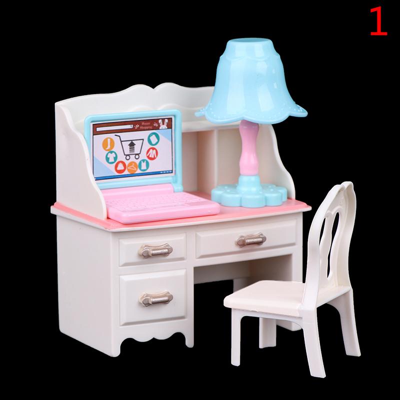 Doll Play Dollhouse Furniture Desk+Lamp+Laptop+Chair Accessories For 1/6 Doll