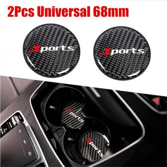 

2Pcs Carbon Fiber Car Water Cup Holder Pad Mat Trim Non-slip Sports Accessories