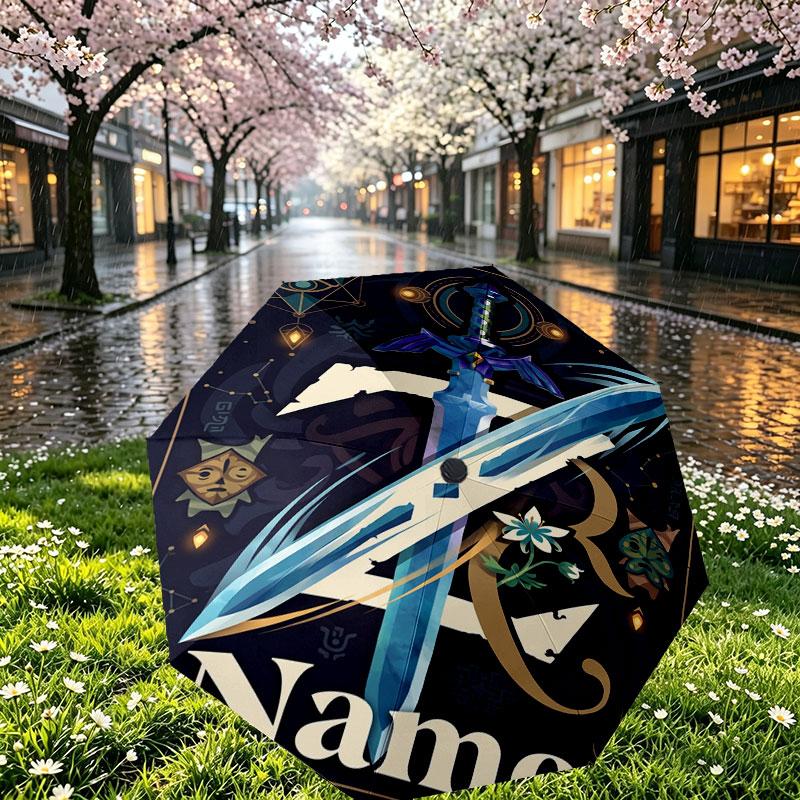 Custom Name Personalized The Legend Of Zelda Print Umbrella, Auto Open Close, 8‑Rib Sturdy Frame, Commute Camping Hiking Use, Birthday Gift